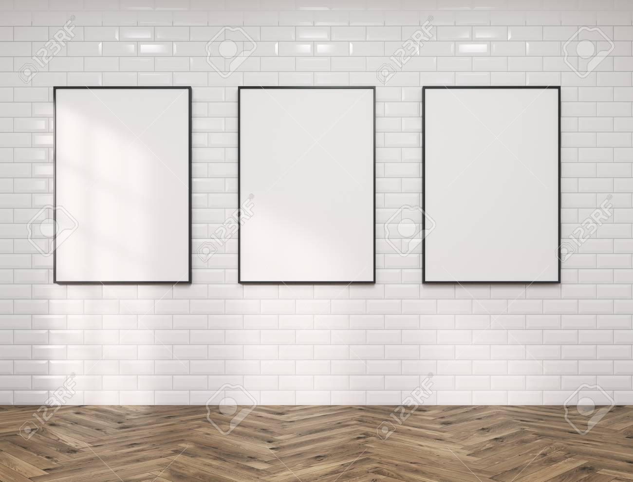 Three White Frames On White Wall Wooden Floor Concept Of Picture Stock Photo Picture And Royalty Free Image Image 54177978