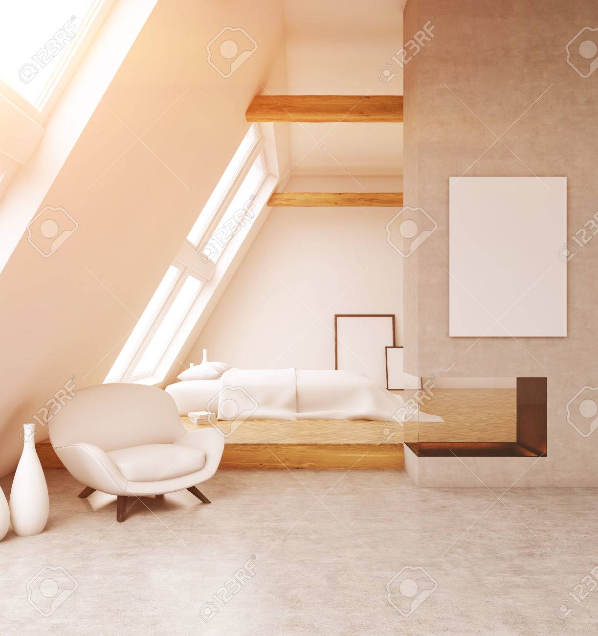 Comoda Habitacion En La Casa Moderna Gran Cama Sillon Blanco