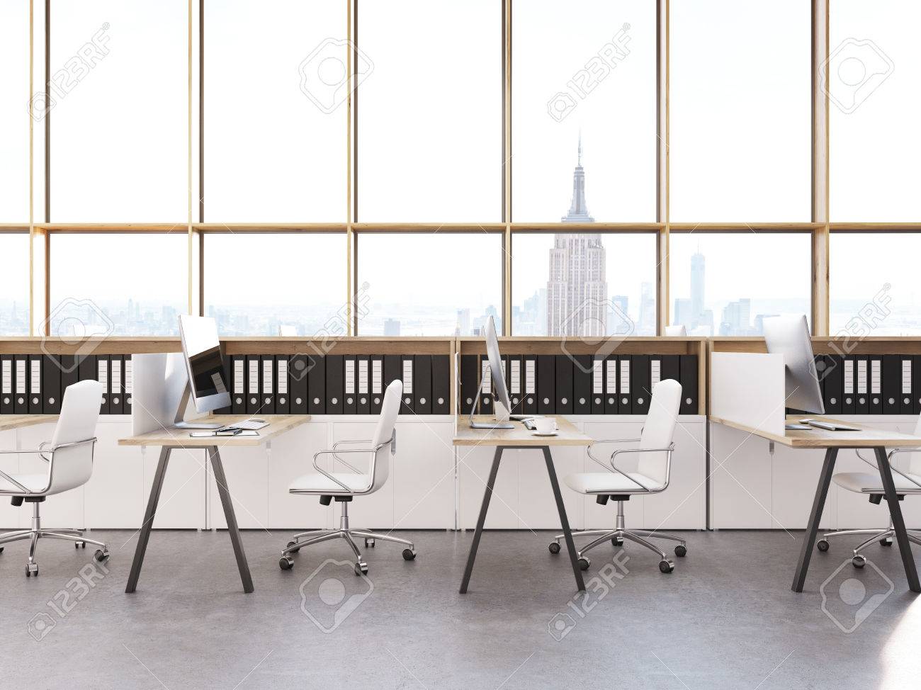 modern firm office interior with large panoramic windows new