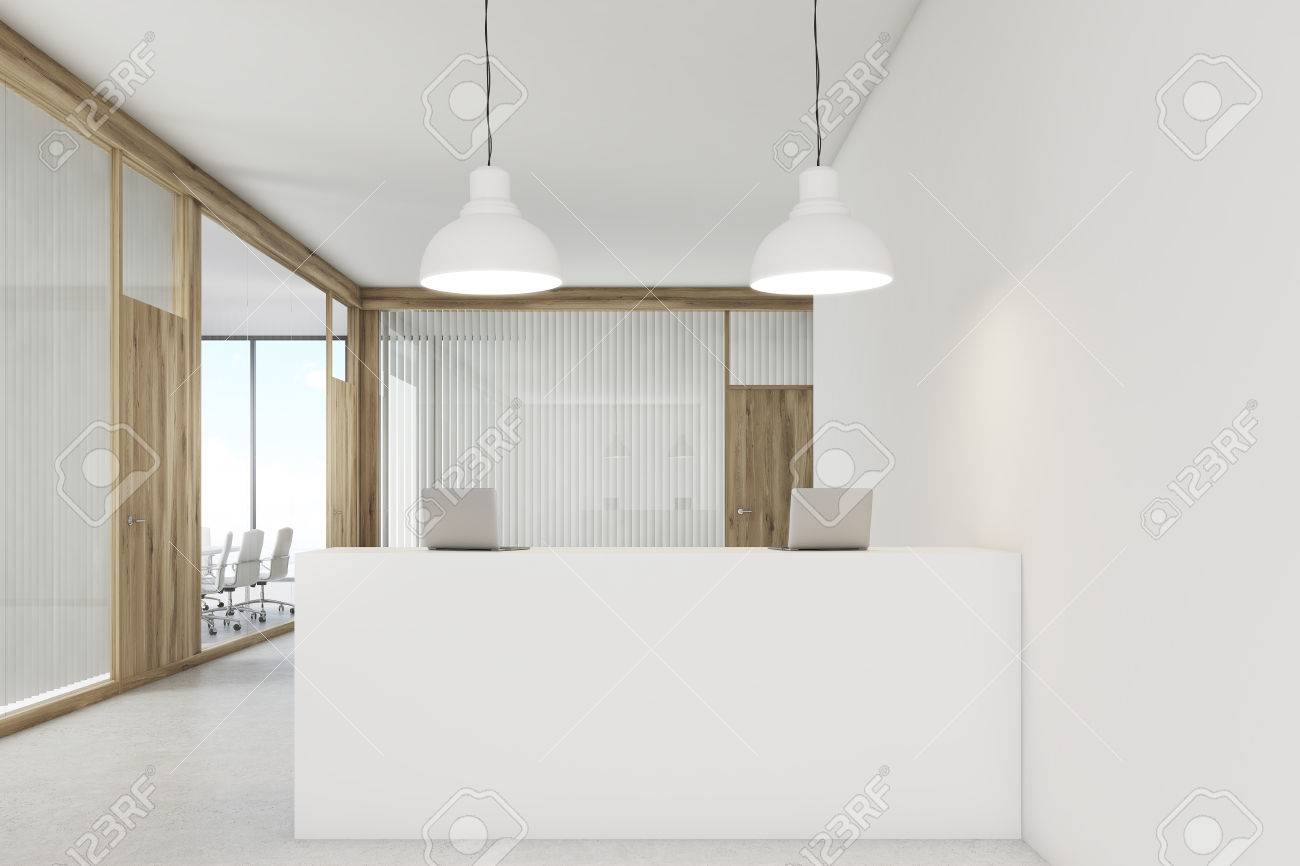 There Is A White Reception Desk In It Doors Are Made Of There Is A White Reception Desk In It Doors Are Made Of