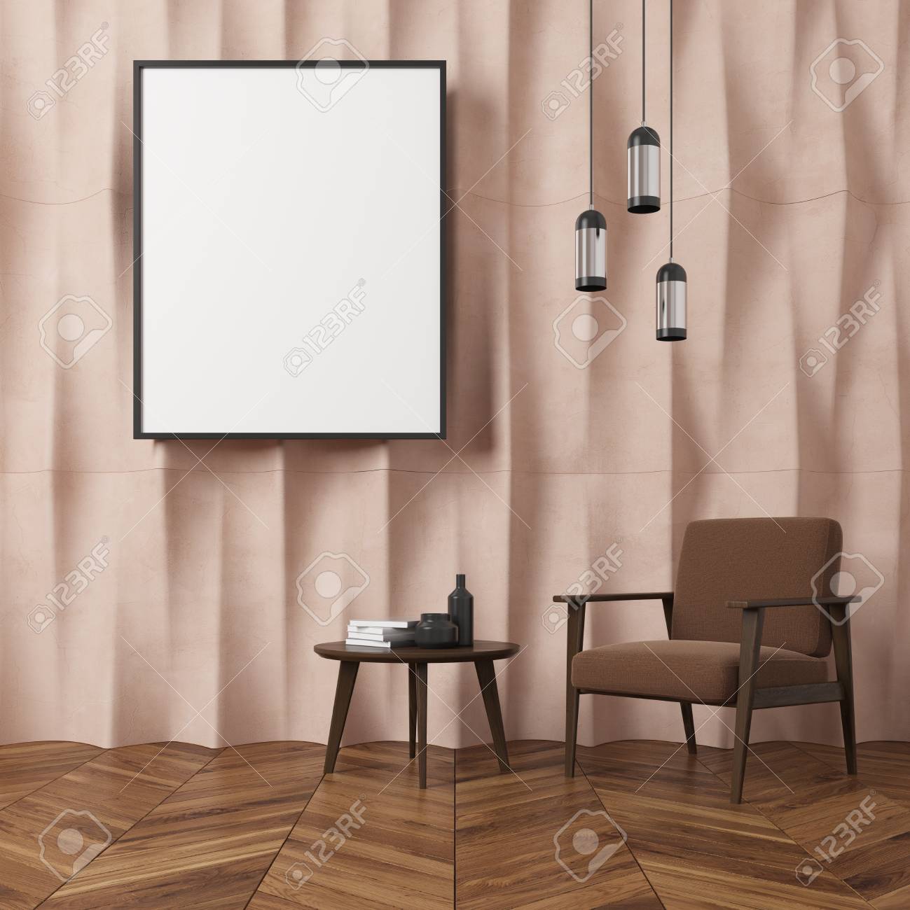 Interno Di Soggiorno Con Parete Strutturata Beige Con Una Poltrona ... Interno Di Soggiorno Con Parete Strutturata Beige Con Una Poltrona ...