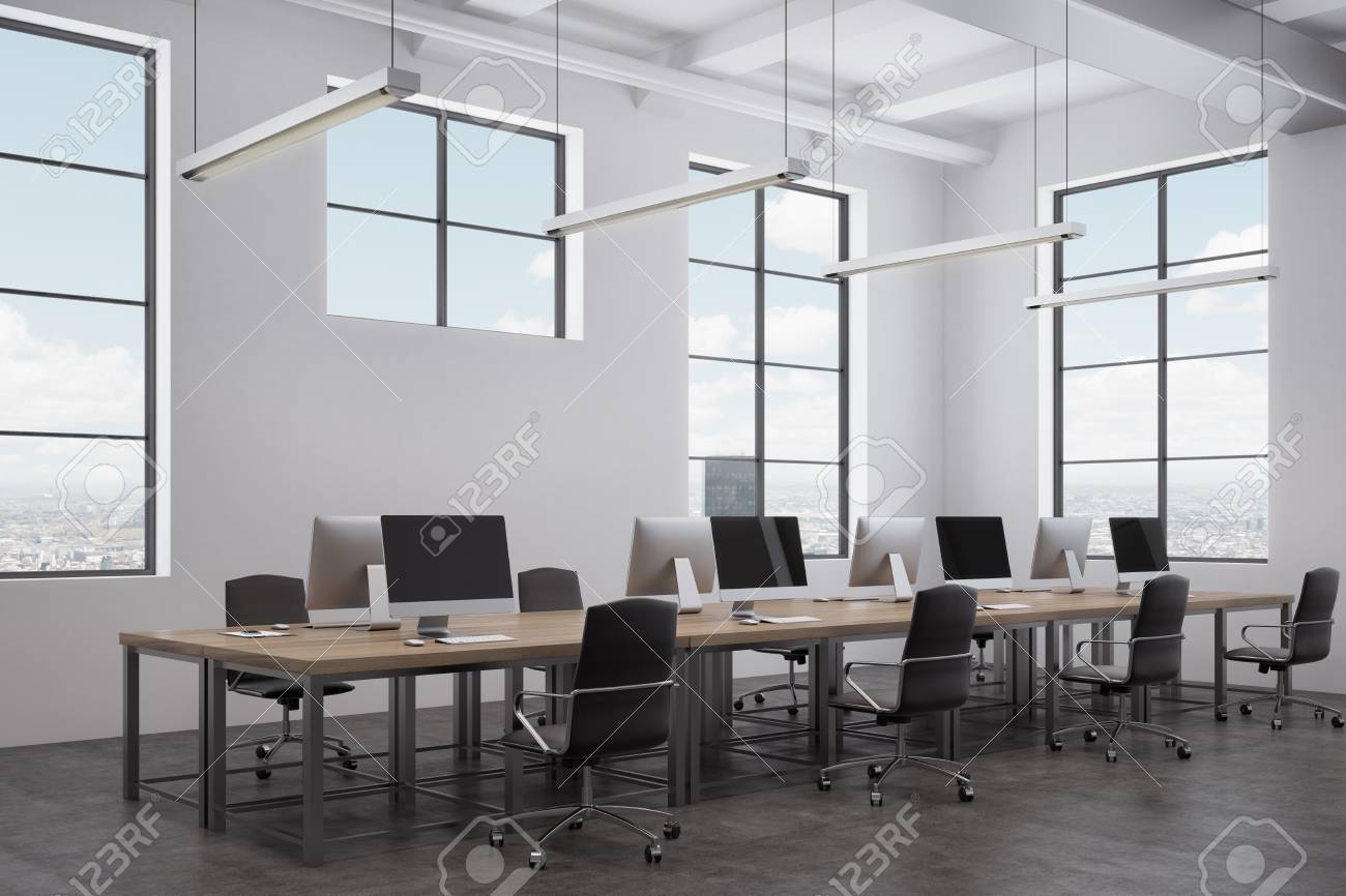 Loft office Warehouse Open Space Loft Office Interior With Concrete Floor And Rows Of Tables With Computer Monitors Interior Square Open Space Loft Office Interior With Concrete Floor And Rows Loft office Warehouse Open Space Loft Office Interior With Concrete Floor And Rows Of Tables With Computer Monitors Interior Square Open Space Loft Office Interior With Concrete Floor And Rows