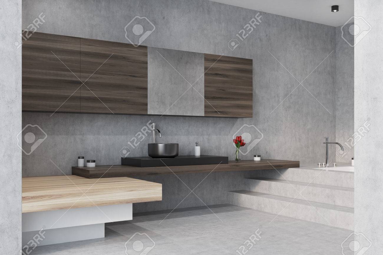 Concrete Bathroom Interior With A Panoramic Window A Marble Stock Photo Picture And Royalty Free Image Image 83413312