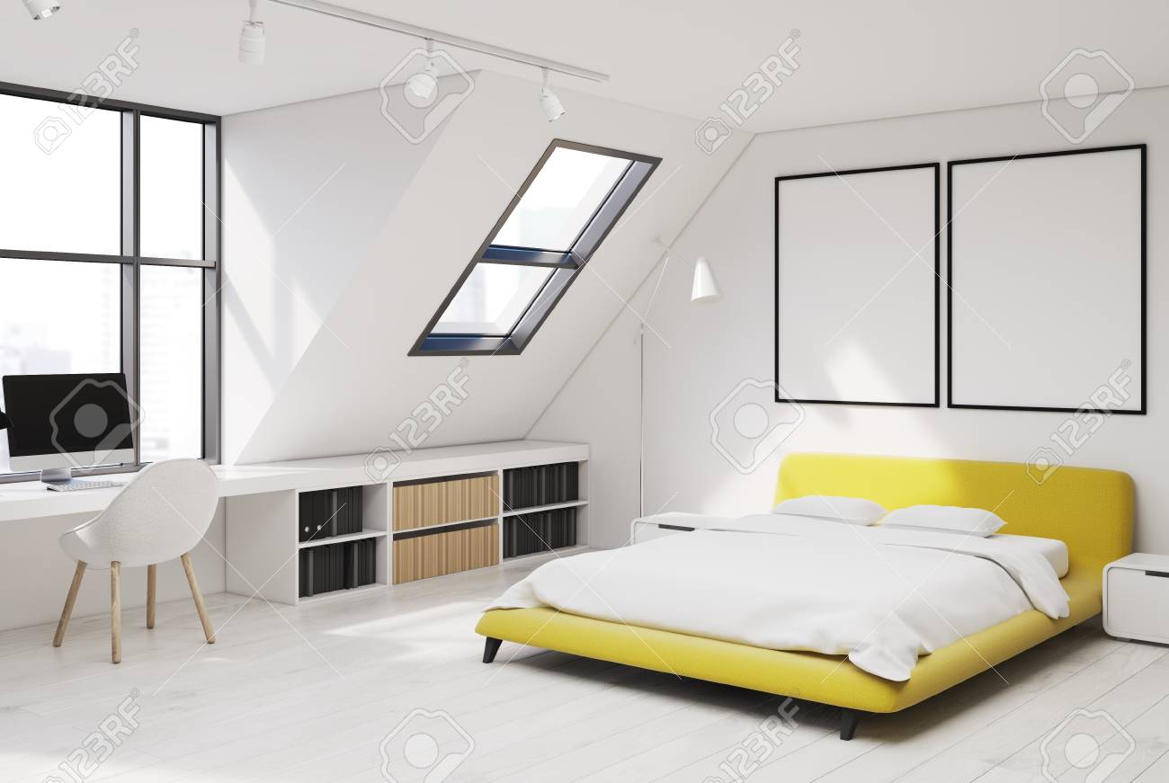 Interno Camera Da Letto Con Pareti Bianche E Pavimento. C\'è Un Letto ... Interno Camera Da Letto Con Pareti Bianche E Pavimento. C\'è Un Letto ...