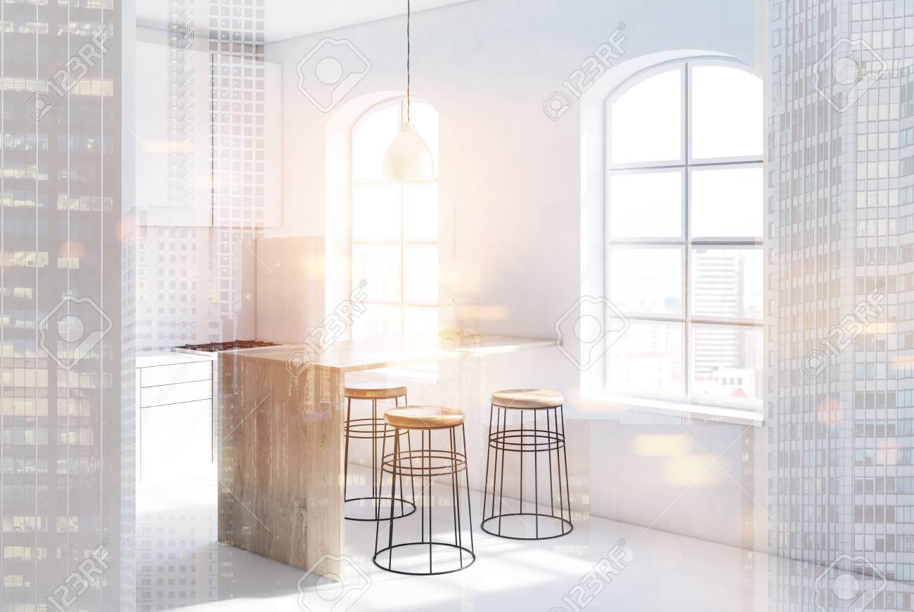 Bancone Cucina Con Sgabelli : Immagini stock interiore della cucina in stile scandinavo con un