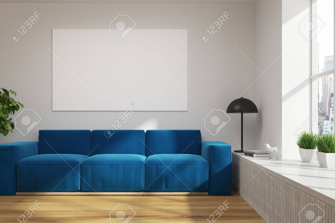 Living Room Interior With White Walls, A Wooden Floor, A Bright.. Stock Photo, Picture And Royalty Free Image. Image 90393827.