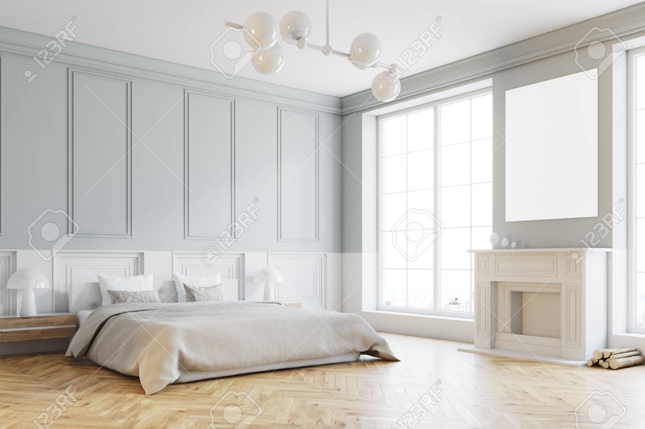 Stylish Master Bedroom Corner With Gray And White Walls A Gray