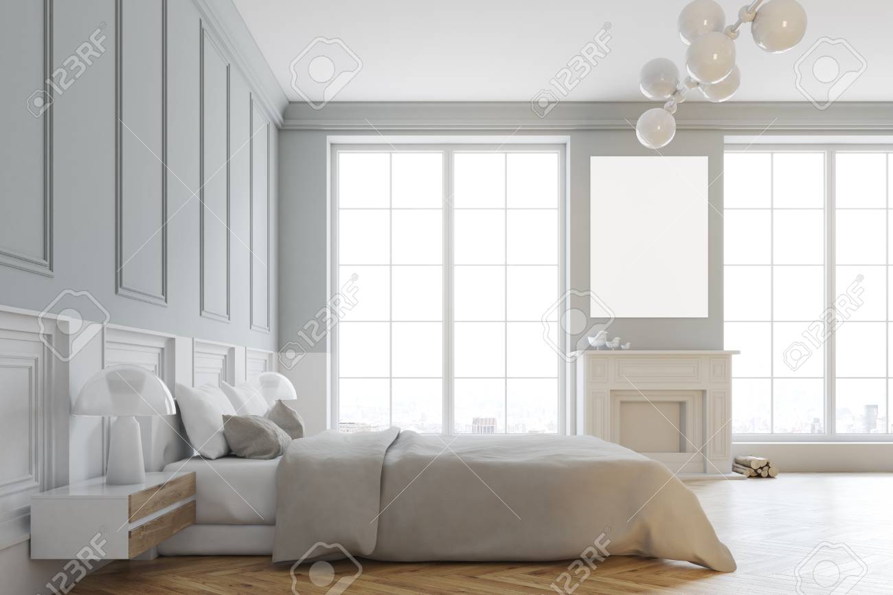 Stylish Master Bedroom Corner With Gray And White Walls A Gray