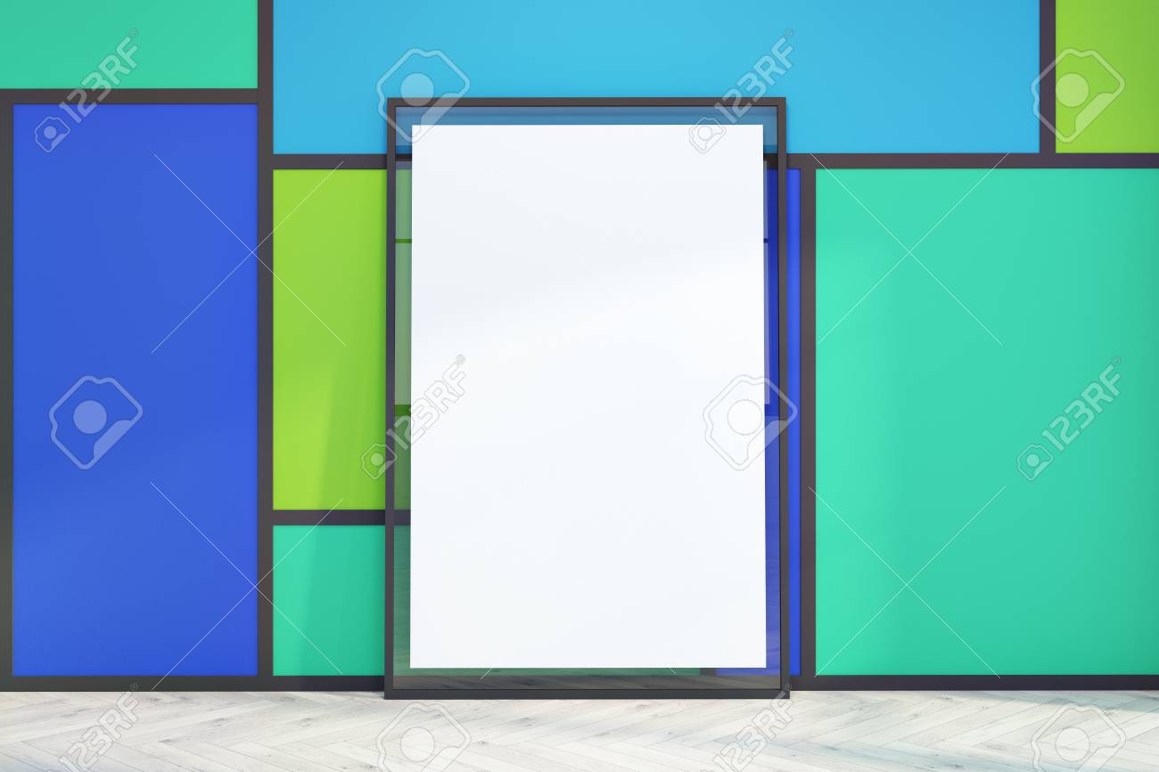 Vertical Mock Up Poster Frame Standing On A Wooden Floor In A