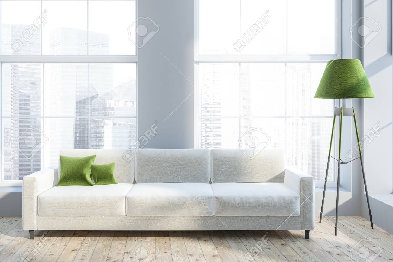 Luxury Living Room Interior With Gray Walls, Wooden Floor, White.. Stock Photo, Picture And Royalty Free Image. Image 110246847.