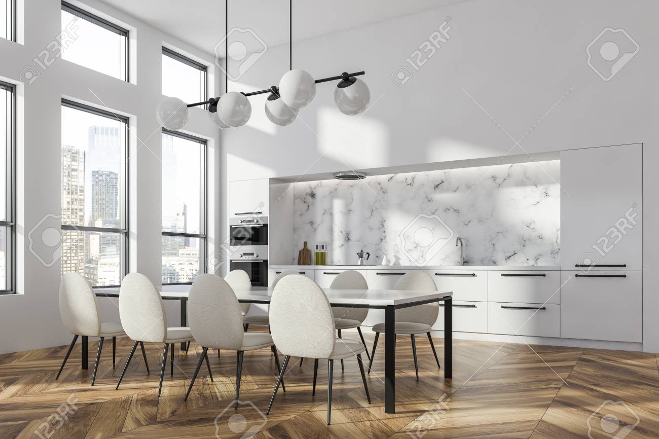 Corner of modern kitchen with white and white marble walls, wooden.. Corner of modern kitchen with white and white marble walls, wooden..