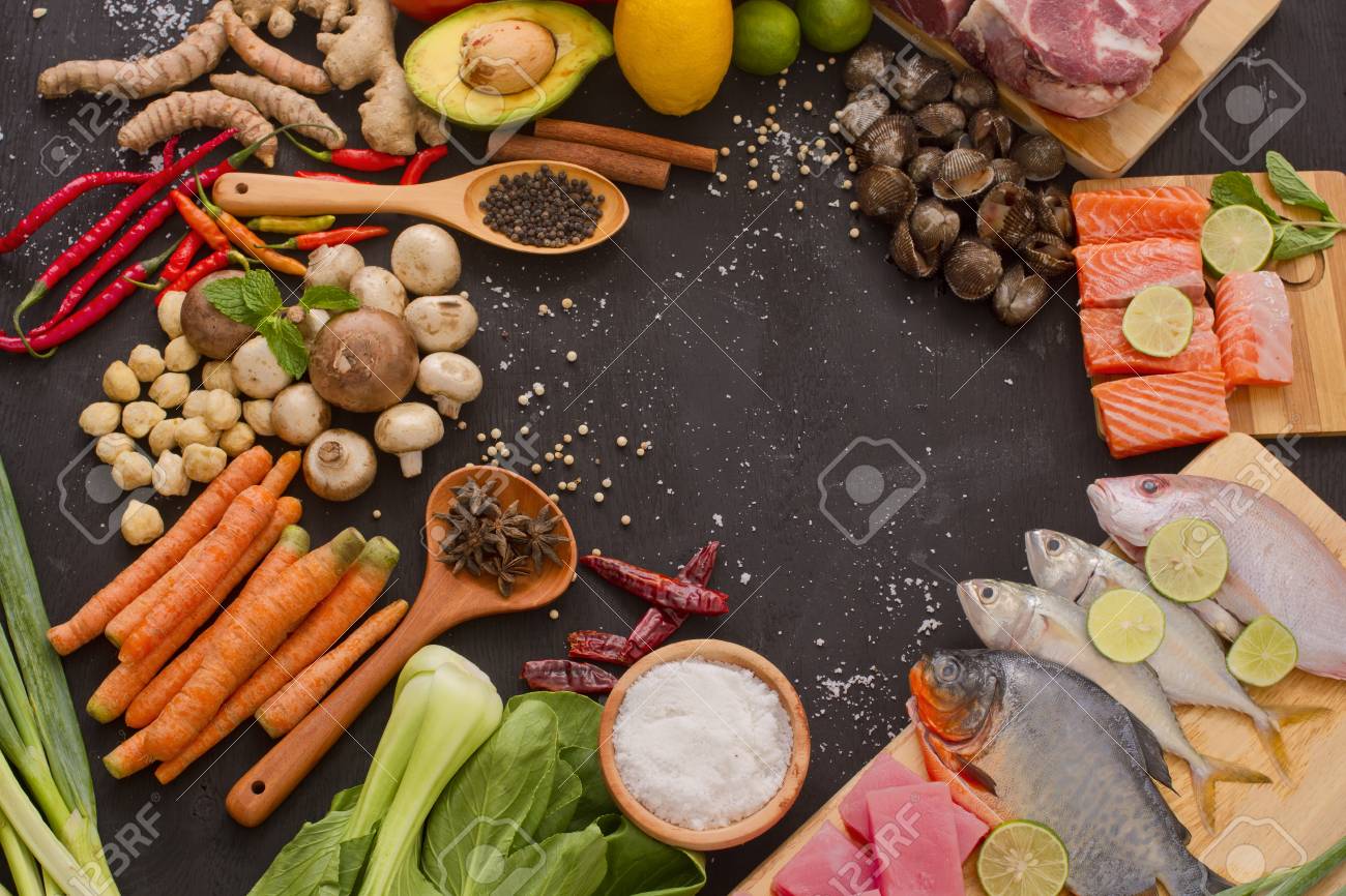 Food Ingredients Fish Meat And Vegetables Stock Photo Picture And Royalty Free Image Image