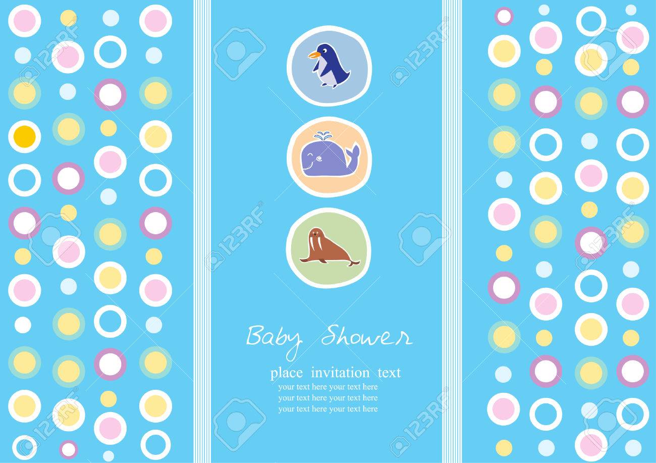 group of animals on blue background design of baby shower cards baby blue background design