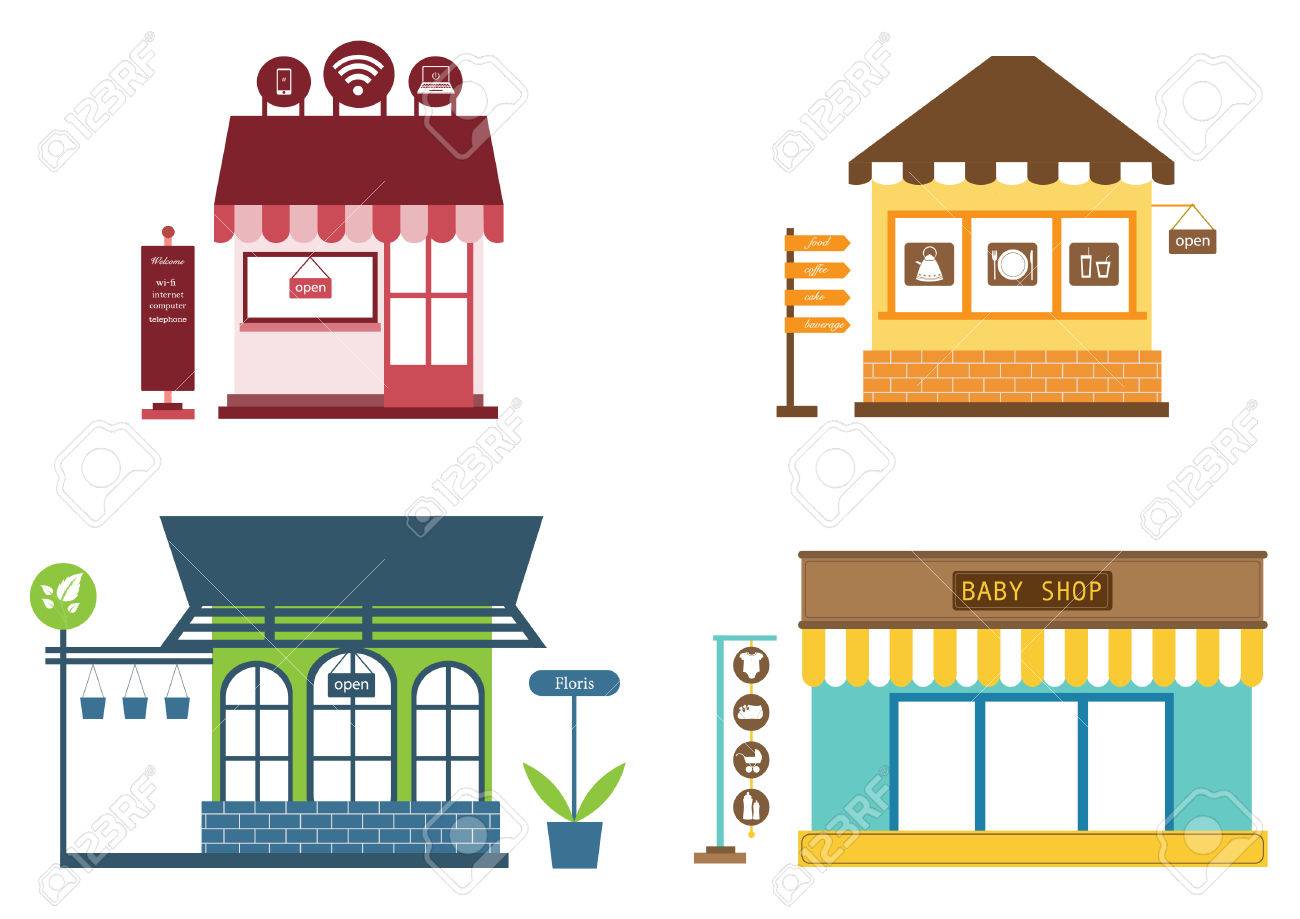 Stores And Shops Icons Set With Clothes Store Stock Vector Stores And Shops Icons Set With Clothes Store Stock Vector