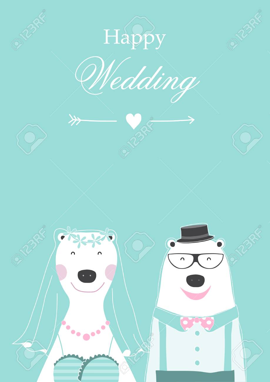 wedding invitation with cute bears cards poster template greeting