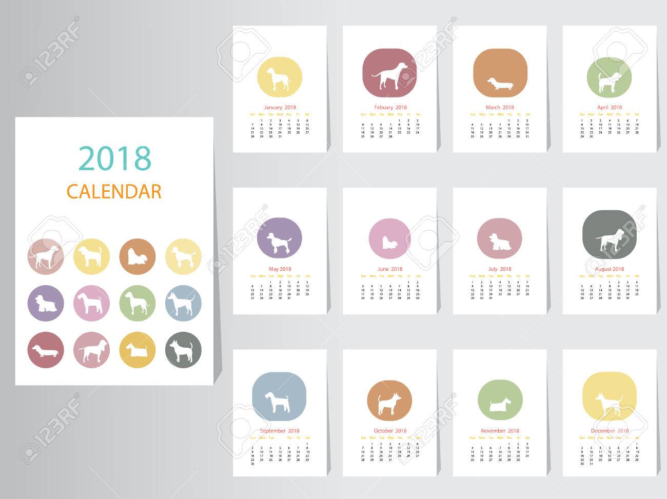 Calendar Templates Graphic Design : Silhouette dogs calendar design the year of the dog monthly Calendar Templates Graphic Design : Silhouette dogs calendar design the year of the dog monthly