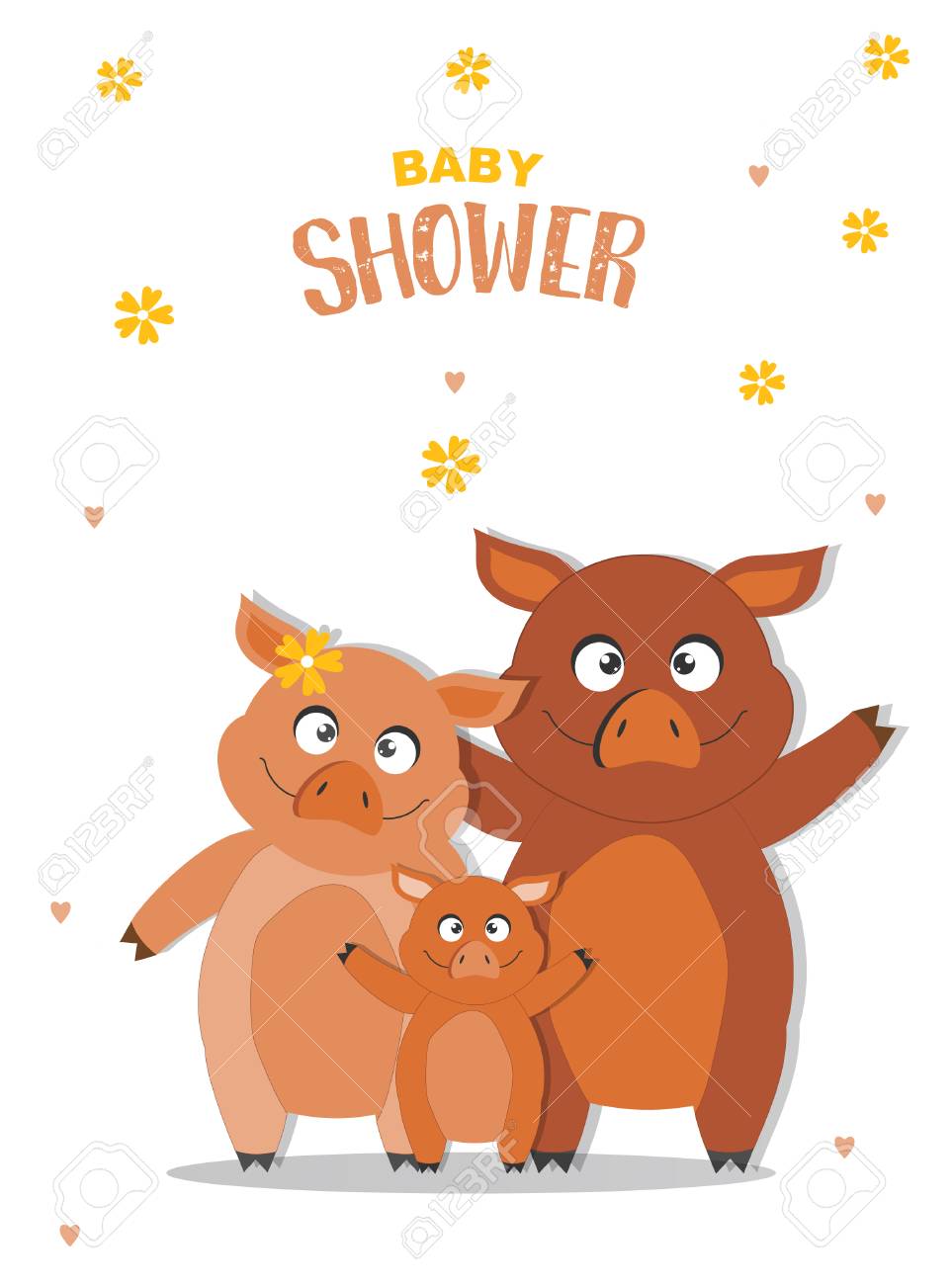 Portrait Hog Family On Baby Shower Invitations Cards Poster