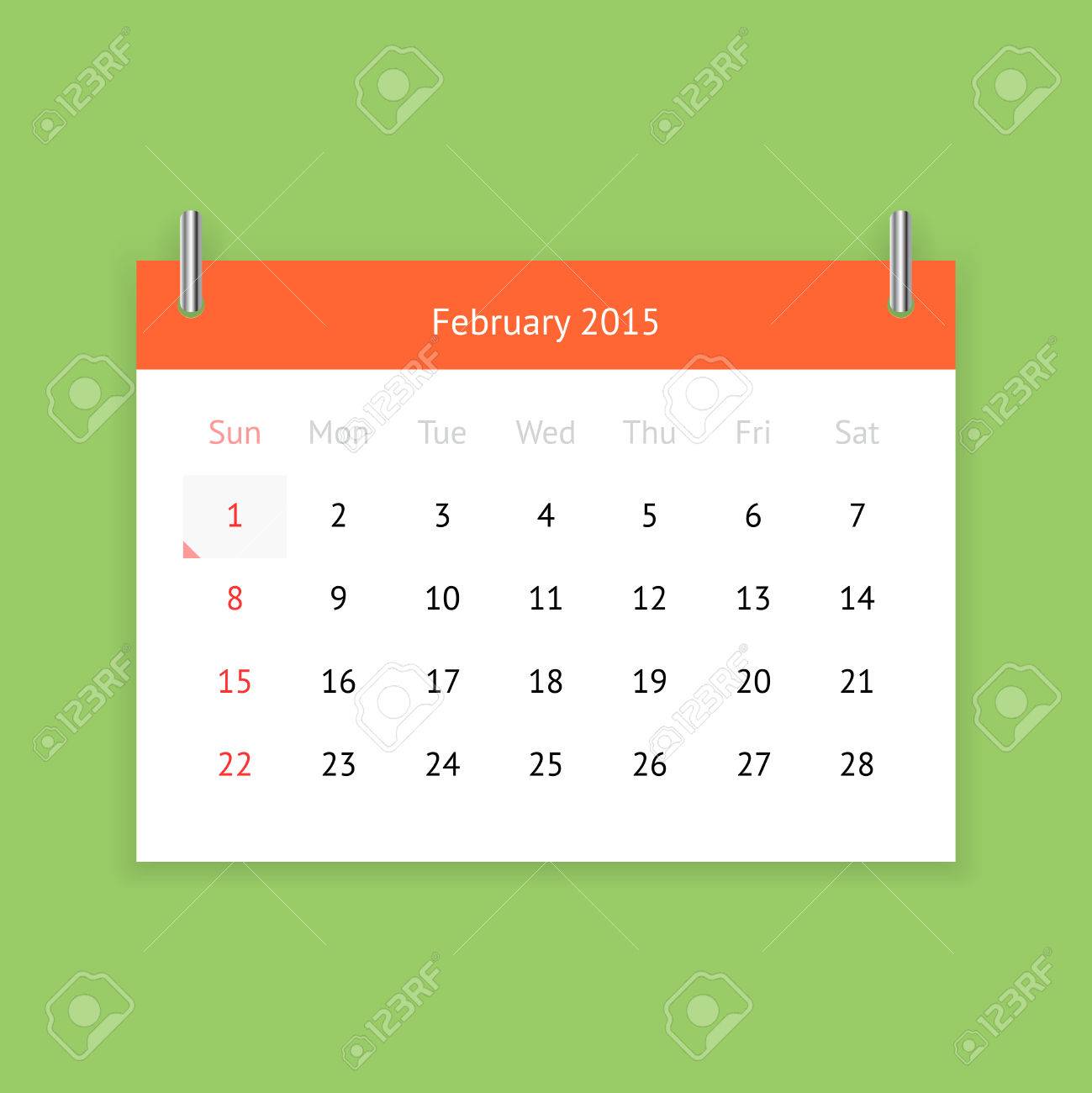 simple calendar page for february 2015 on green background royalty simple calendar 2015
