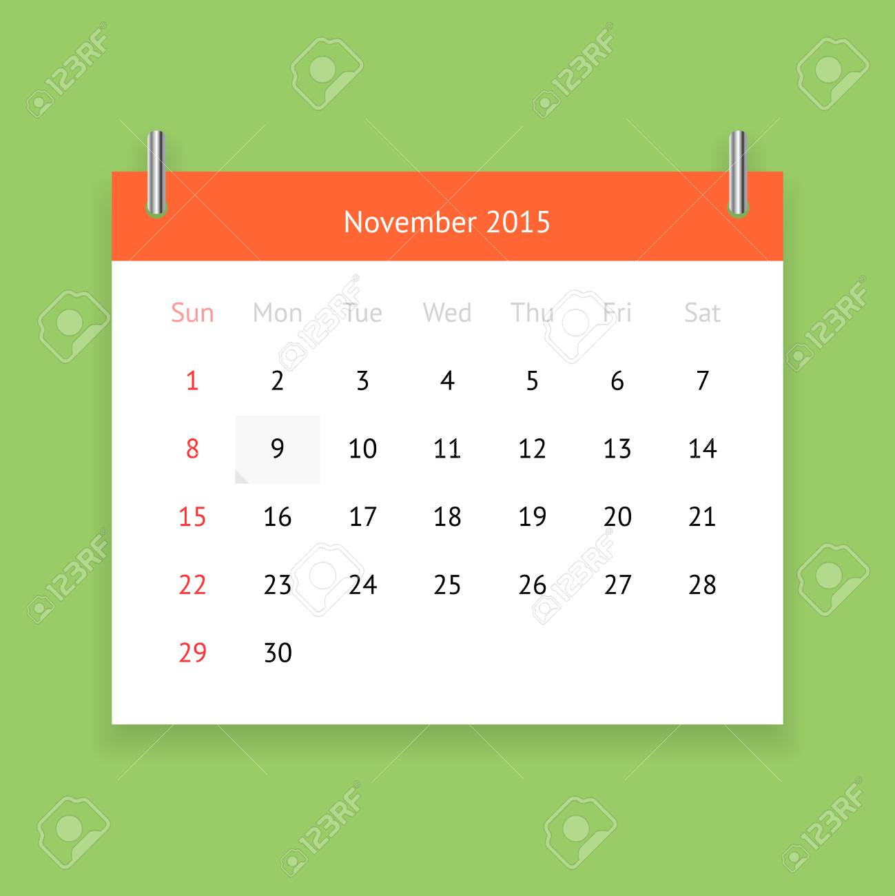 simple calendar page for november 2015 on green background royalty simple calendar 2015