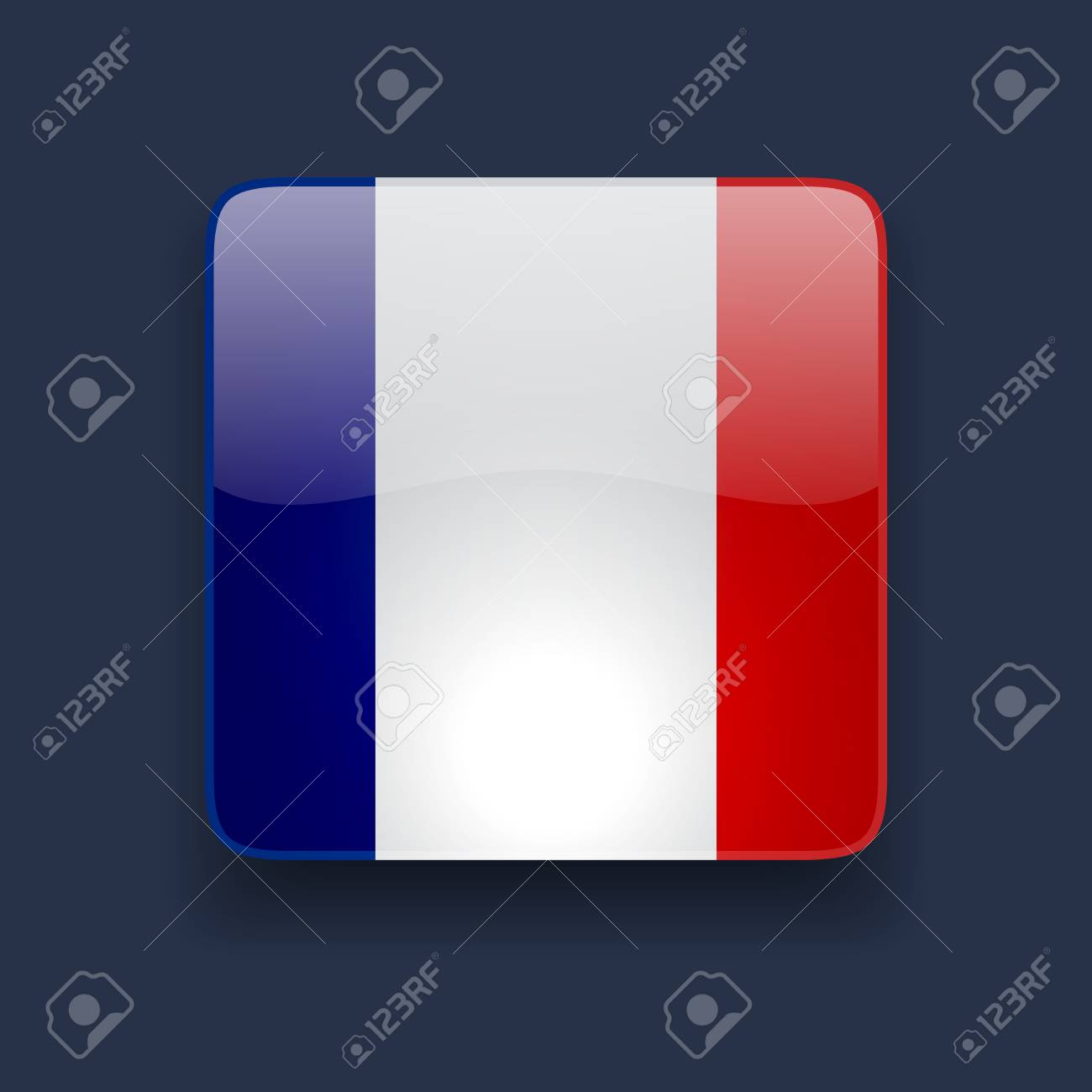 正方形の暗い青色の背景にフランスの国旗と光沢のある高品質アイコンのイラスト素材 ベクタ Image 正方形の暗い青色の背景にフランスの国旗と光沢のある高品質アイコンのイラスト素材 ベクタ Image