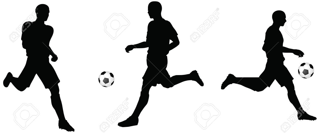 isolated poses of soccer players silhouettes in running position