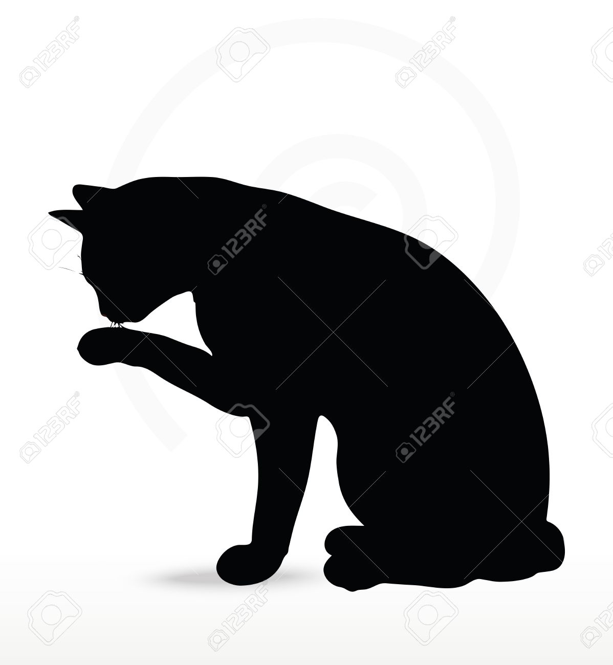 ベクトル画像 猫シルエット足洗浄でポーズに孤立した白い背景のイラスト素材 ベクタ Image
