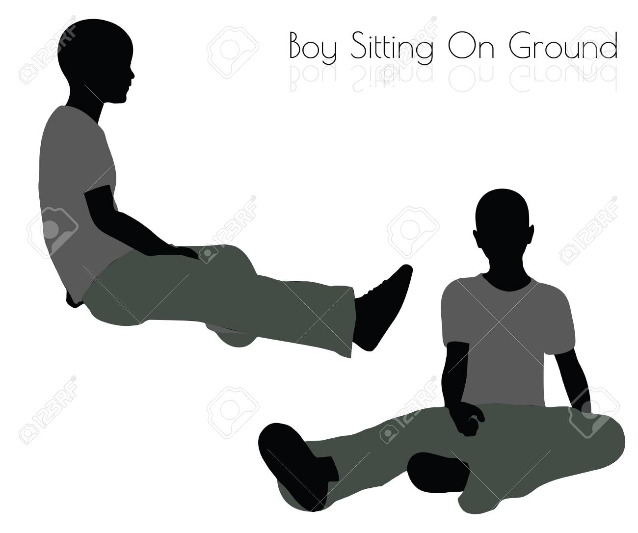 白い背景の上座りポーズで少年の Eps 10 ベクトル イラストのイラスト素材 ベクタ Image