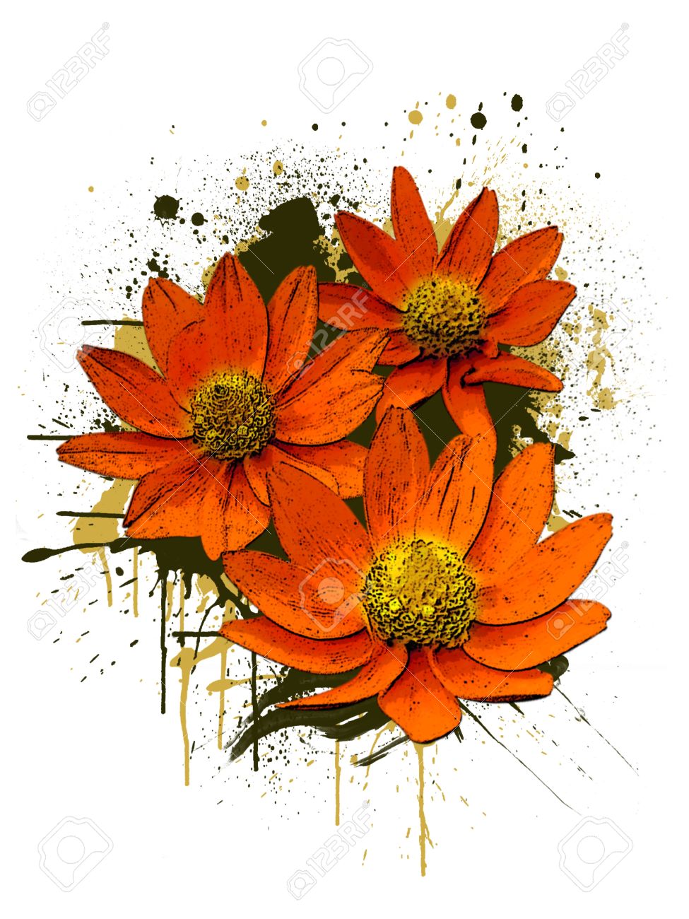 grunge color flower poster background with space stock photo
