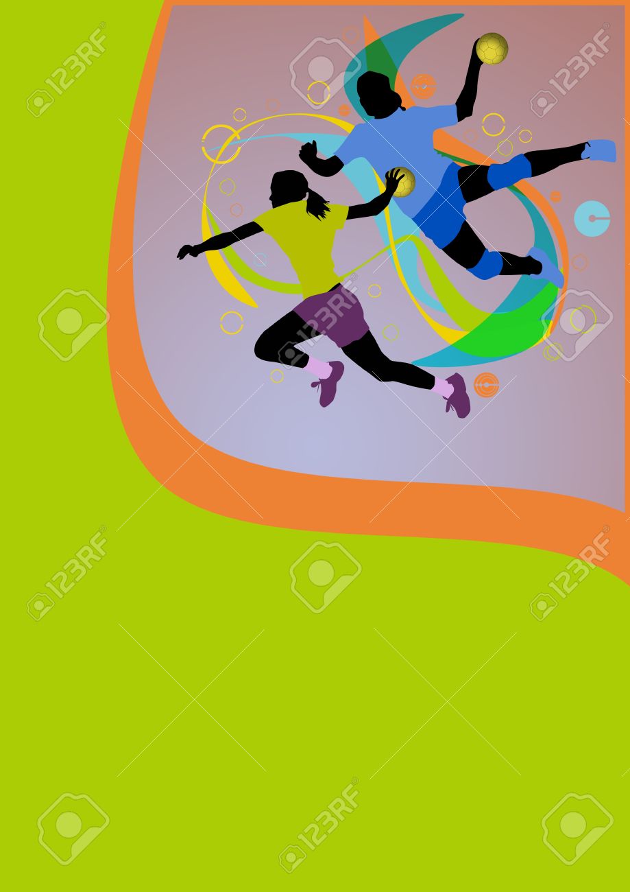 girl handball sport poster background with space stock photo