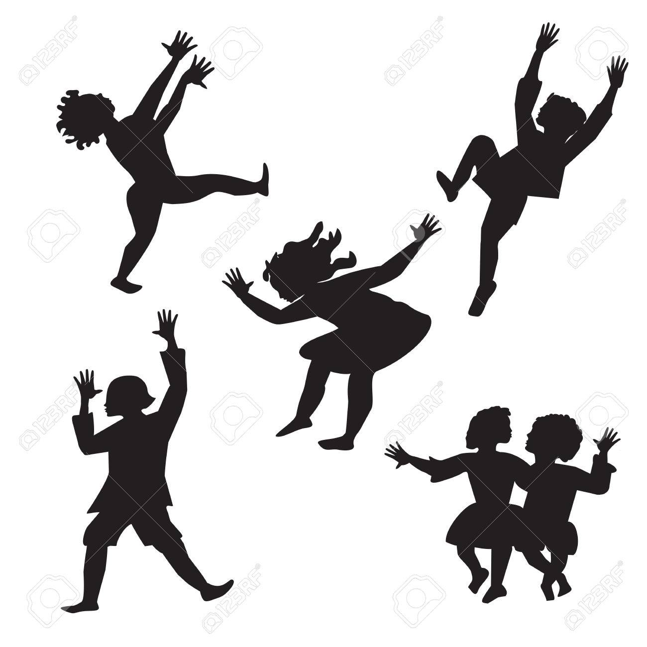 黒と白のシルエットを踊る子供分離白地に抽象的なイラスト のイラスト素材 ベクタ Image