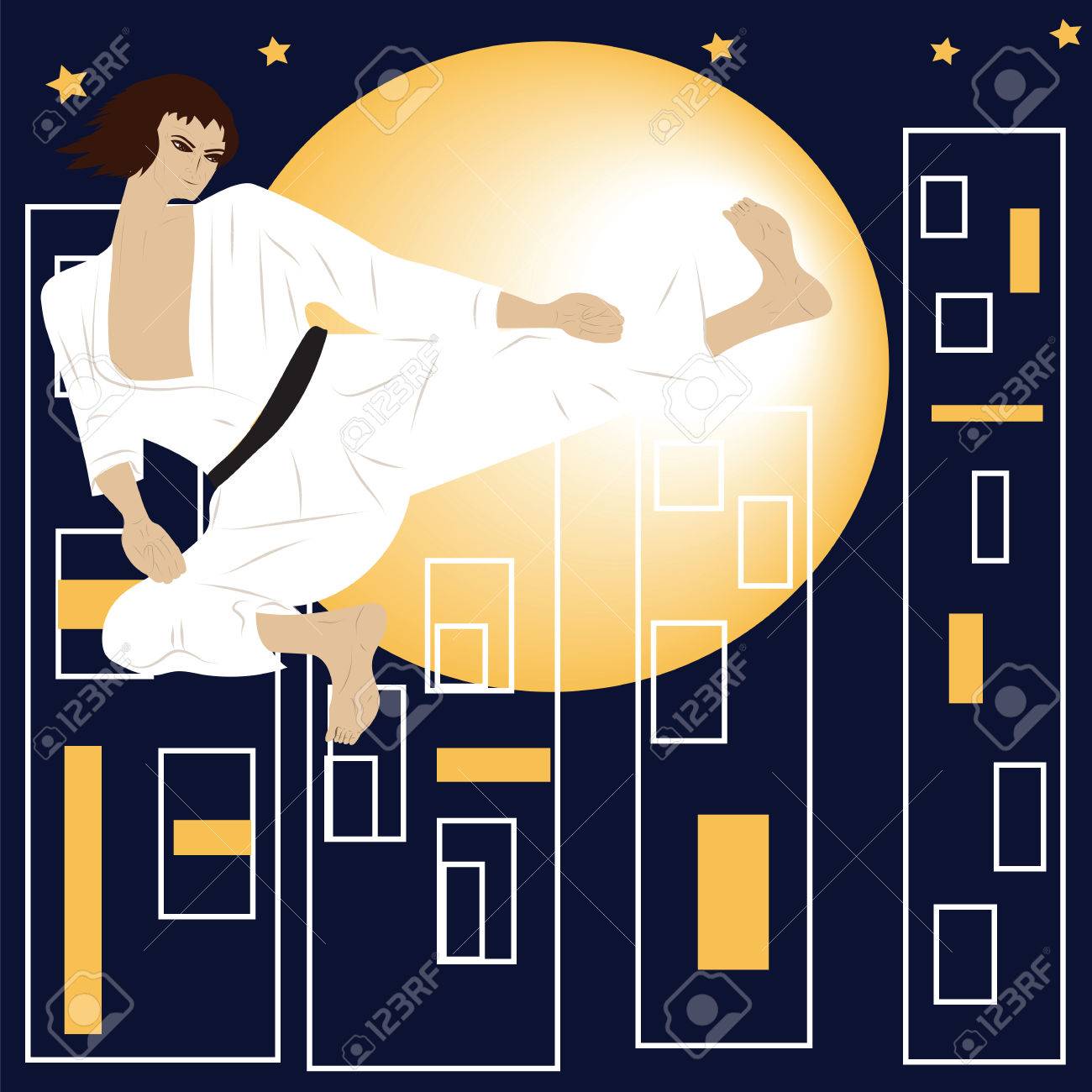 格闘技の戦士男空手着物抽象的な背景市月星暗い背景のイラストのイラスト素材 ベクタ Image 格闘技の戦士男空手着物抽象的な背景市月星暗い背景のイラストのイラスト素材 ベクタ Image