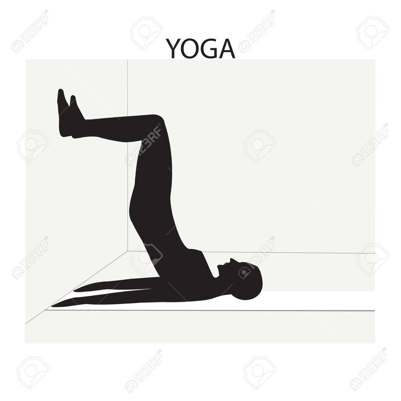 Silueta De La Yoga De Una Mujer Ejercicios De Estiramiento En La