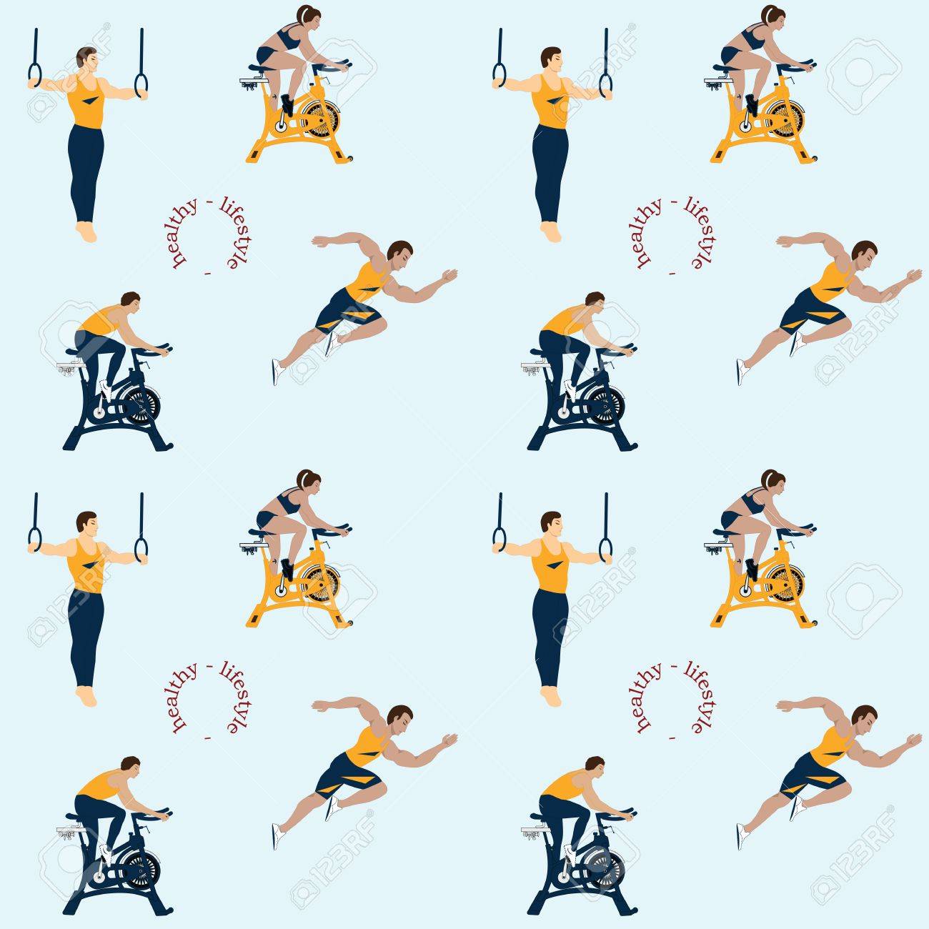 明るい背景の芸術創造的なイラストにスプリンター 体操 エアロバイク トレーニングの運動のパターンします のイラスト素材 ベクタ Image 85394176