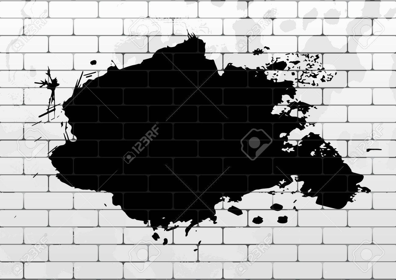 white brick wall with black paint blot design for your content brick wall flyer