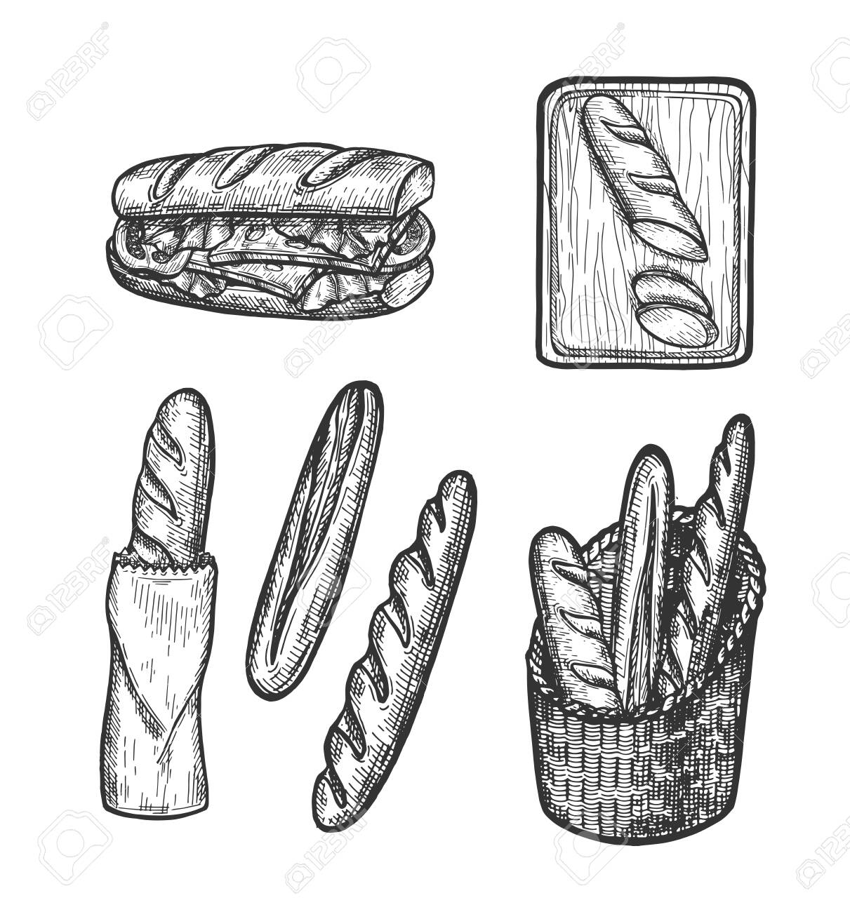 Vector Illustration Of French Bread Set Baguette Sandwich Royalty Free Cliparts Vectors And Stock Illustration Image
