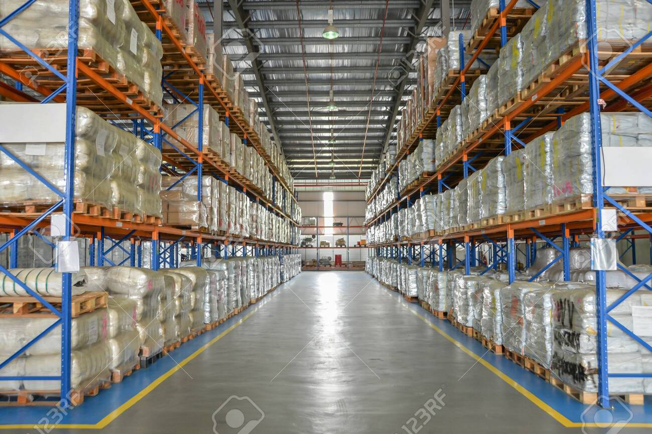 Logistic cargo warehouse with shelves of package on pallet. - 142927524 Logistic cargo warehouse with shelves of package on pallet. - 142927524