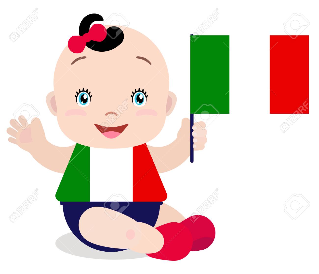 Souriant Bebe Bambin Fille Tenant Un Drapeau Italien Isole Sur Fond Blanc Mascotte De Dessin Anime De Vecteur Illustration De Vacances Au Jour Du Pays Jour De L Independance Jour Du Drapeau Clip