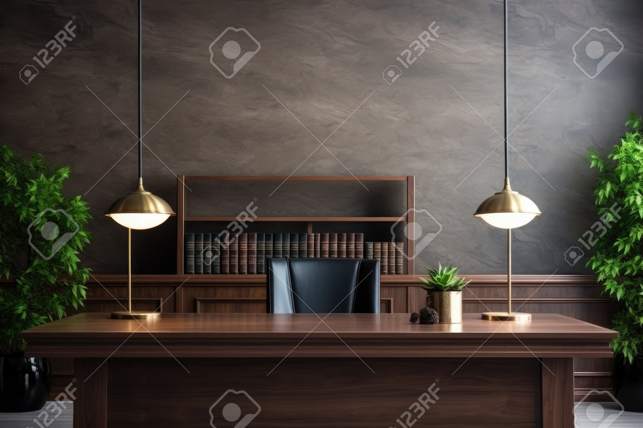 Front View Office Desk With Office Tools, Computer Laptop On Wood Table  Background With Copy Space. Generative AI Stock Photo, Picture and Royalty  Free Image. Image 209571539., image size:1300x867