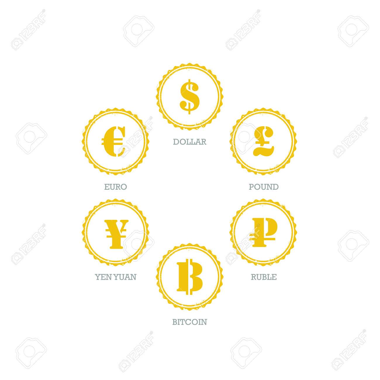 Euro Dollar Yen Yuan Bitcoin Ruble Pound Mainstream Currencies Symbols On  Grunge Circle Sign. Royalty Free SVG, Cliparts, Vectors, and Stock  Illustration. Image 31036807.