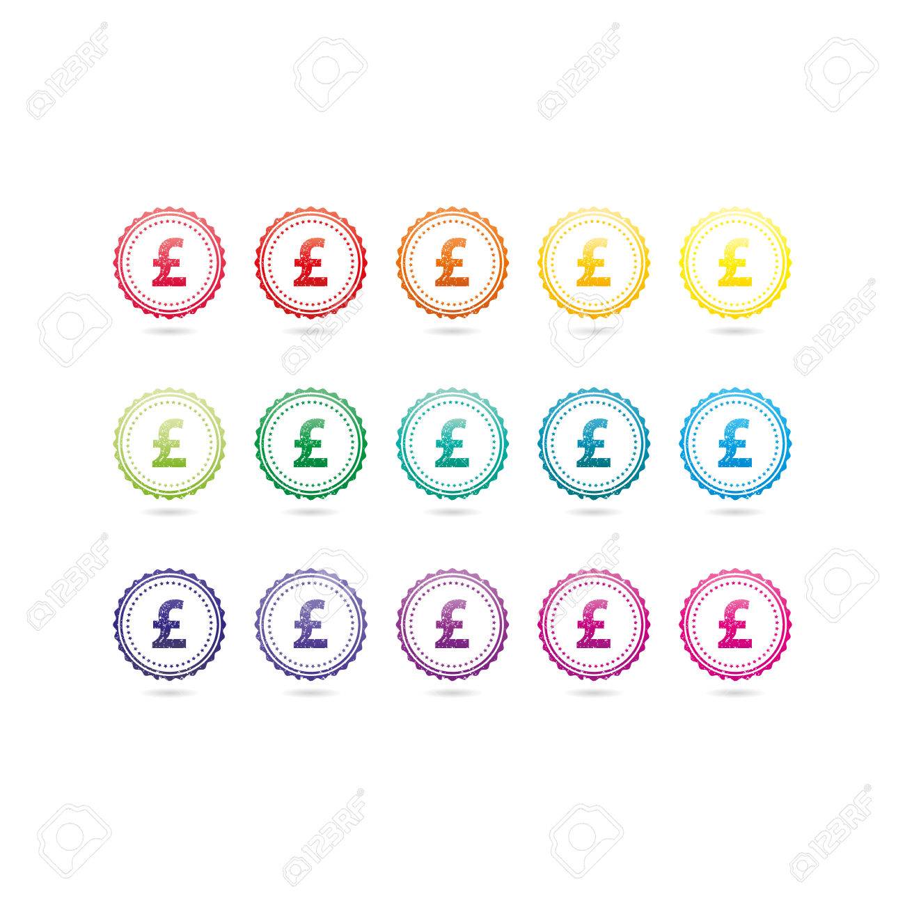 British pound sterling currency grunge symbols. Colorful hipster style stamp badge signs. Vector illustration graphic template isolated on white background. - 46791305 British pound sterling currency grunge symbols. Colorful hipster style stamp badge signs. Vector illustration graphic template isolated on white background. - 46791305