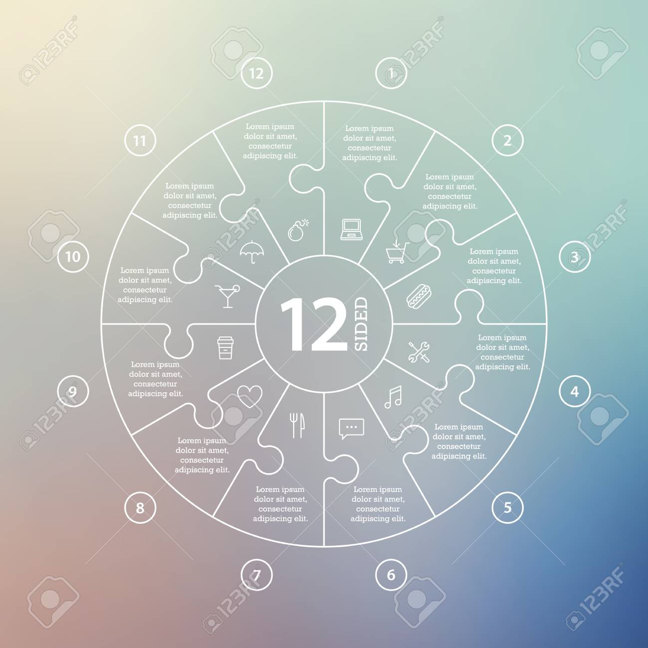 Business concept with options, parts, steps or processes. Circle puzzle infographic. Template for cycle diagram, graph, presentation and round chart. Vector blur background. - 46085309 Business concept with options, parts, steps or processes. Circle puzzle infographic. Template for cycle diagram, graph, presentation and round chart. Vector blur background. - 46085309