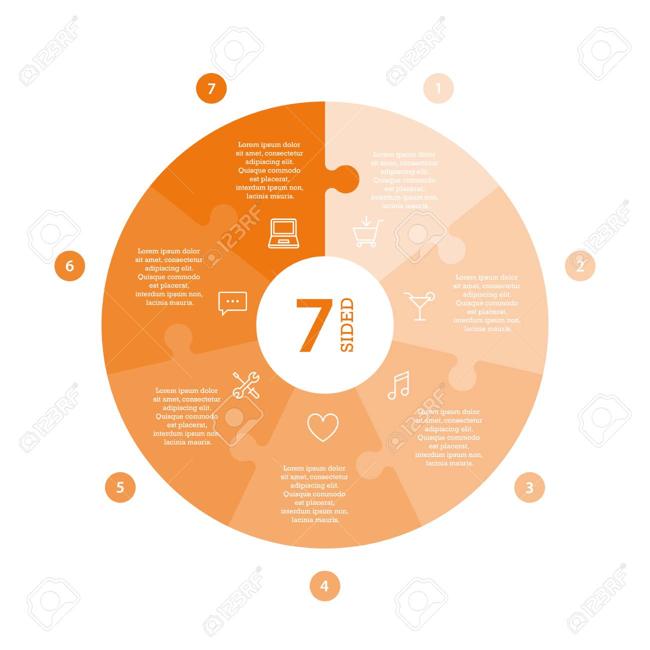 Flat monocolor puzzle presentation infographic chart. Numbered with icons and explanatory text isolated on white background. Vector graphic template. - 47450161 Flat monocolor puzzle presentation infographic chart. Numbered with icons and explanatory text isolated on white background. Vector graphic template. - 47450161