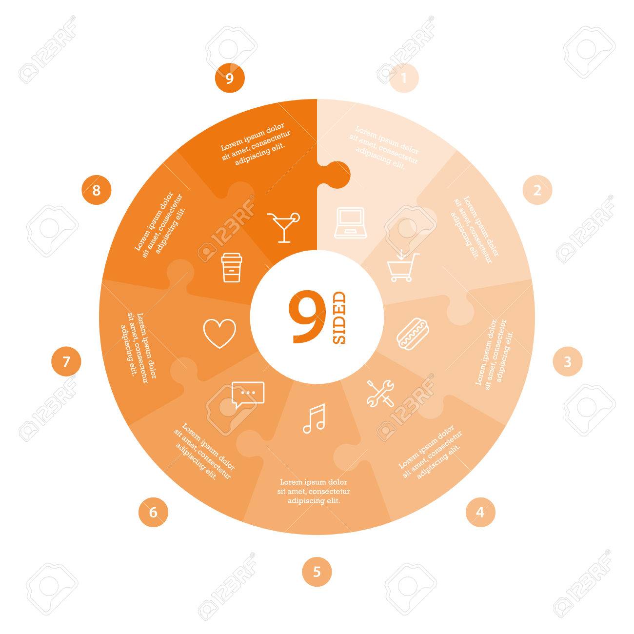 Flat monocolor puzzle presentation infographic chart. Numbered with icons and explanatory text isolated on white background. Vector graphic template. - 47450206 Flat monocolor puzzle presentation infographic chart. Numbered with icons and explanatory text isolated on white background. Vector graphic template. - 47450206
