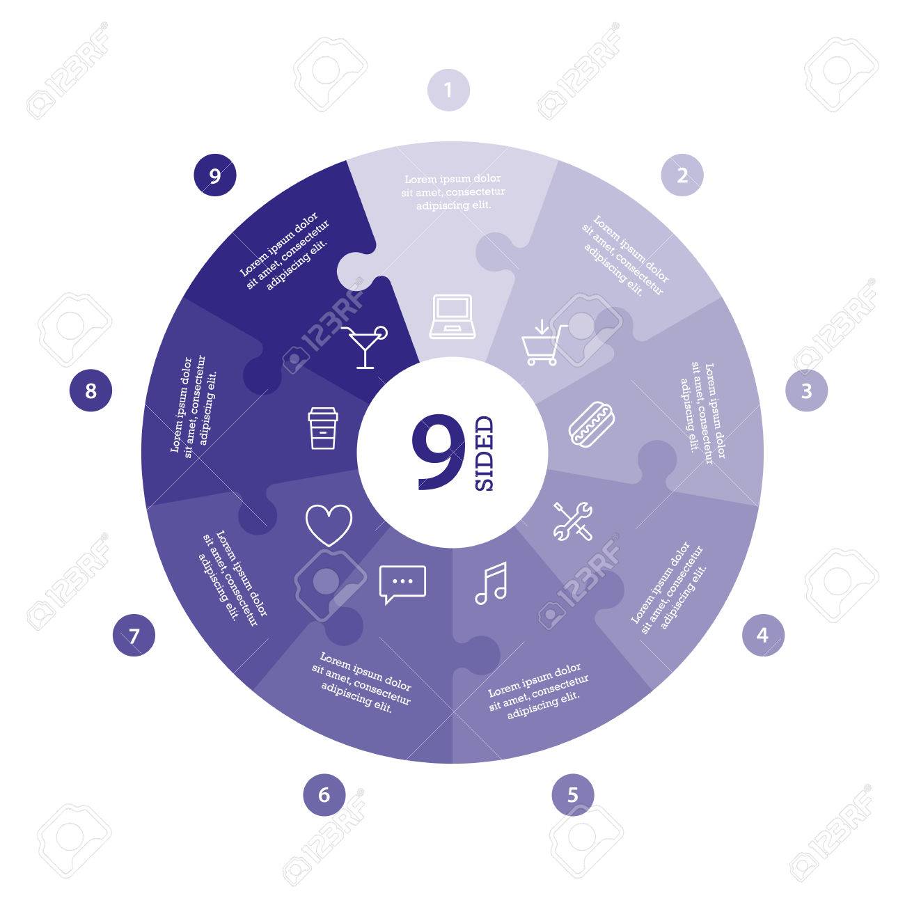 Flat monocolor puzzle presentation infographic chart. Numbered with icons and explanatory text isolated on white background. Vector graphic template. - 47450282 Flat monocolor puzzle presentation infographic chart. Numbered with icons and explanatory text isolated on white background. Vector graphic template. - 47450282