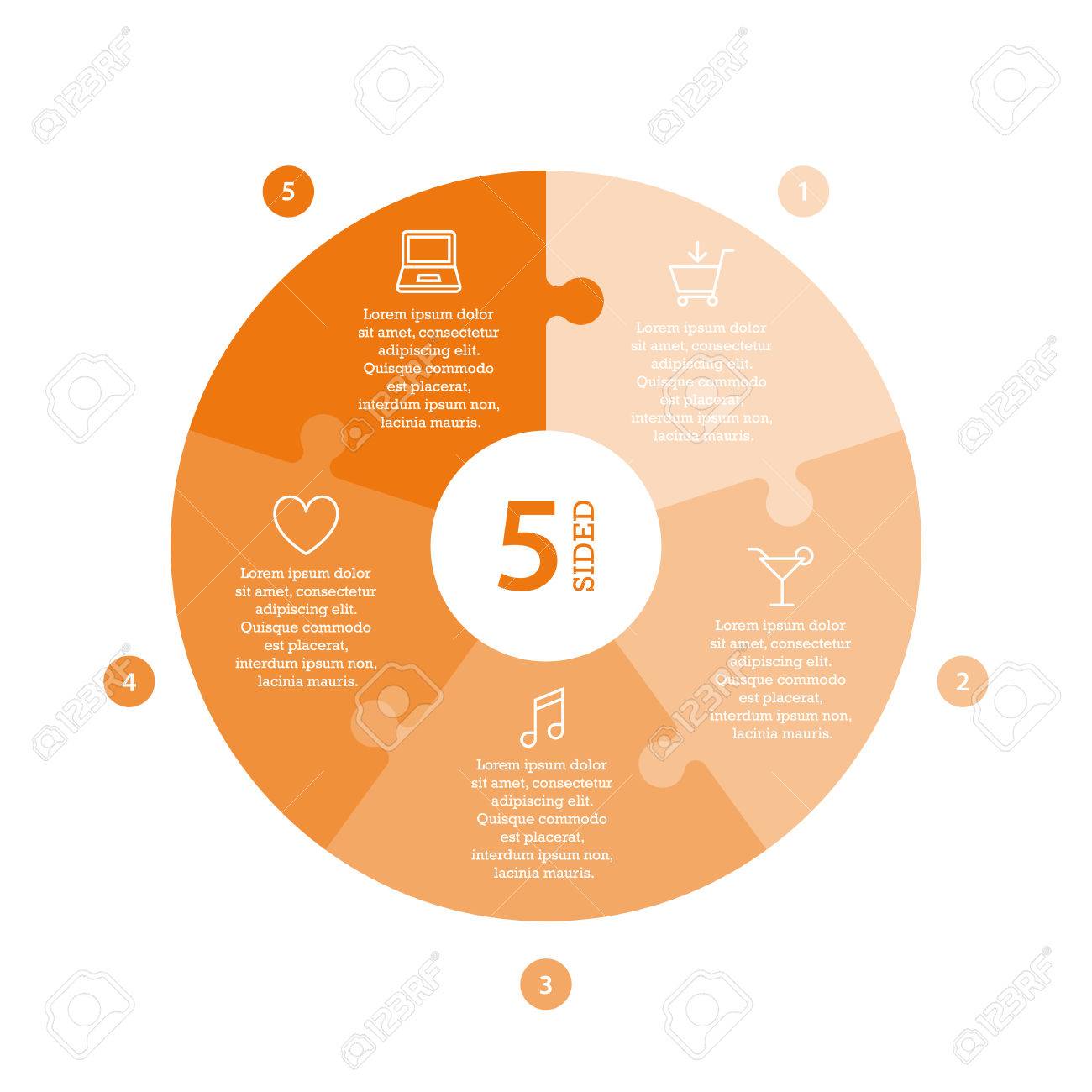 Flat monocolor puzzle presentation infographic chart. Numbered with icons and explanatory text isolated on white background. Vector graphic template. - 47450290 Flat monocolor puzzle presentation infographic chart. Numbered with icons and explanatory text isolated on white background. Vector graphic template. - 47450290