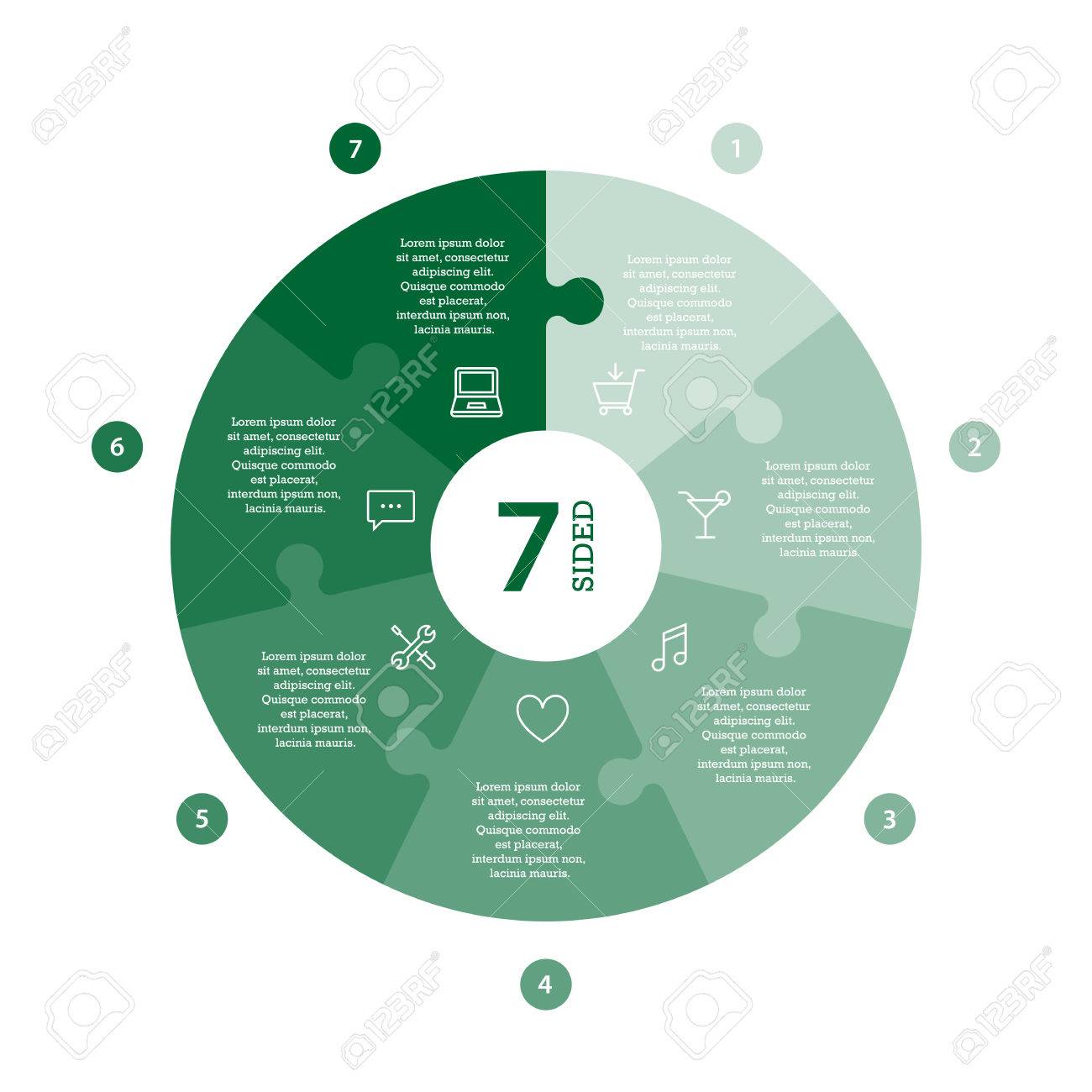 Flat monocolor puzzle presentation infographic chart. Numbered with icons and explanatory text isolated on white background. Vector graphic template. - 47450293 Flat monocolor puzzle presentation infographic chart. Numbered with icons and explanatory text isolated on white background. Vector graphic template. - 47450293