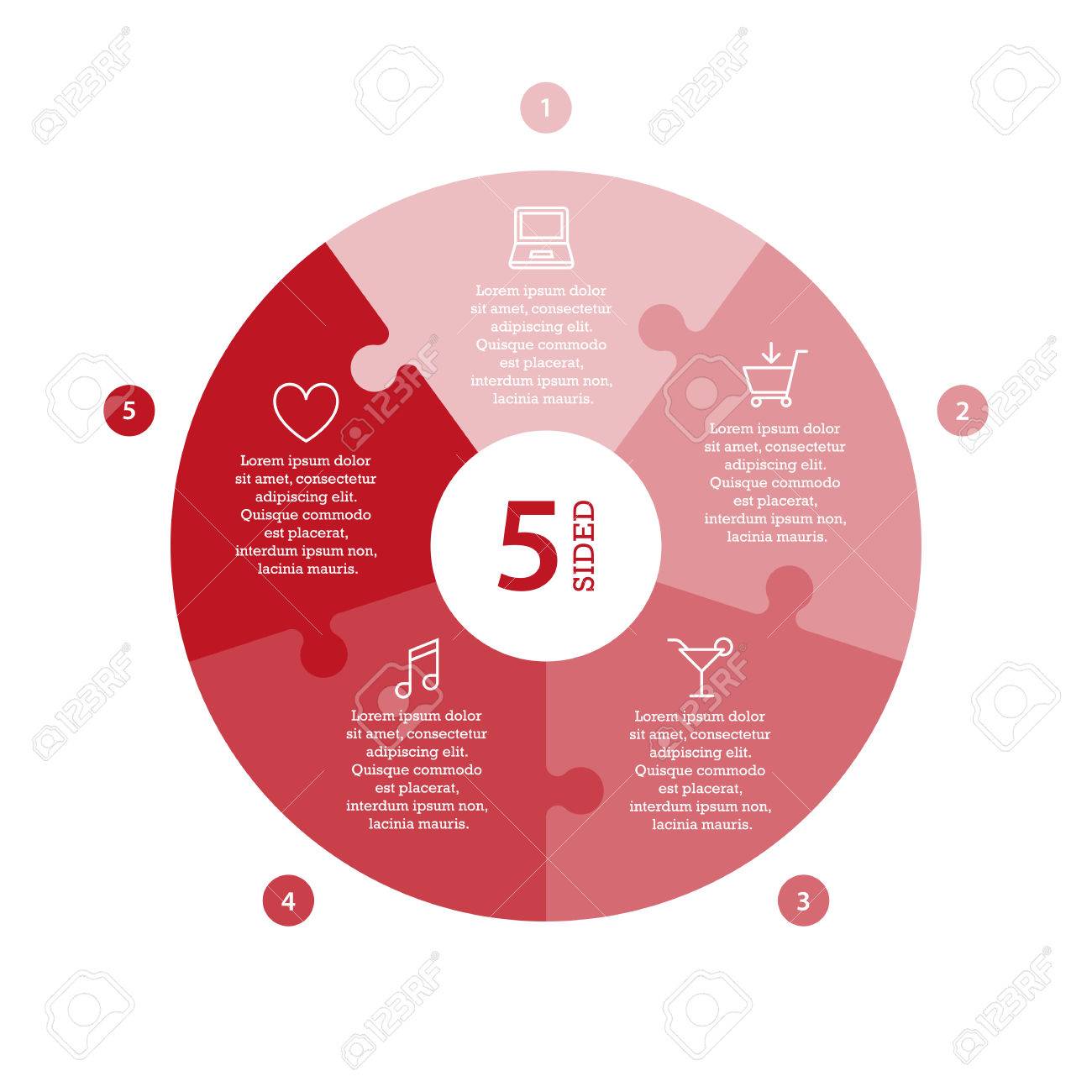 Flat monocolor puzzle presentation infographic chart. Numbered with icons and explanatory text isolated on white background. Vector graphic template. - 47450295 Flat monocolor puzzle presentation infographic chart. Numbered with icons and explanatory text isolated on white background. Vector graphic template. - 47450295