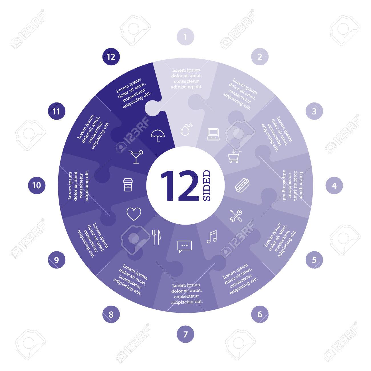 Flat monocolor puzzle presentation infographic chart. Numbered with icons and explanatory text isolated on white background. Vector graphic template. - 47450298 Flat monocolor puzzle presentation infographic chart. Numbered with icons and explanatory text isolated on white background. Vector graphic template. - 47450298
