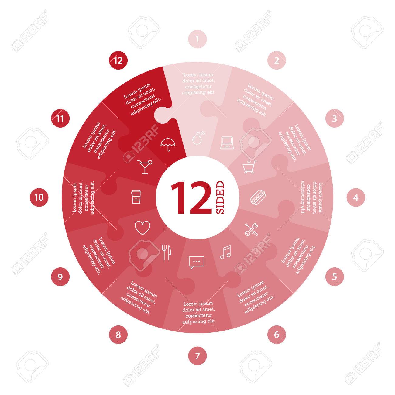 Flat monocolor puzzle presentation infographic chart. Numbered with icons and explanatory text isolated on white background. Vector graphic template. - 47450319 Flat monocolor puzzle presentation infographic chart. Numbered with icons and explanatory text isolated on white background. Vector graphic template. - 47450319