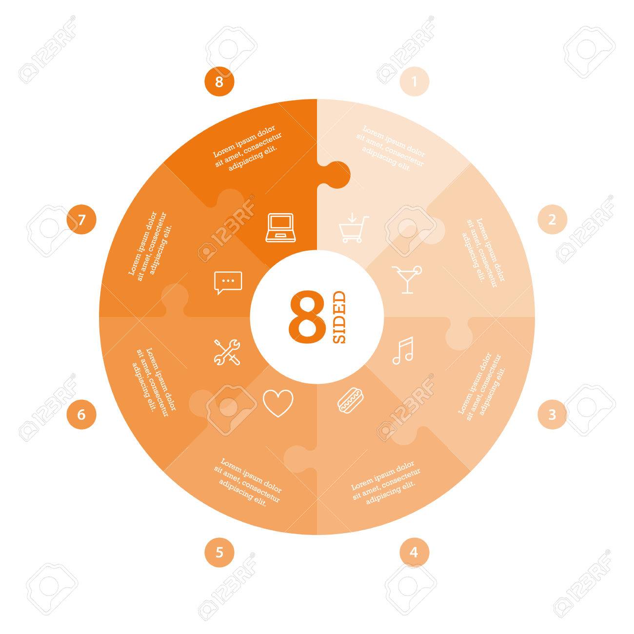 Flat monocolor puzzle presentation infographic chart. Numbered with icons and explanatory text isolated on white background. Vector graphic template. - 47450325 Flat monocolor puzzle presentation infographic chart. Numbered with icons and explanatory text isolated on white background. Vector graphic template. - 47450325